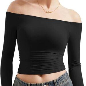 Women's Double Lined Fitted Crop Top by SUUKSESS  - Long Sleeve Size:M